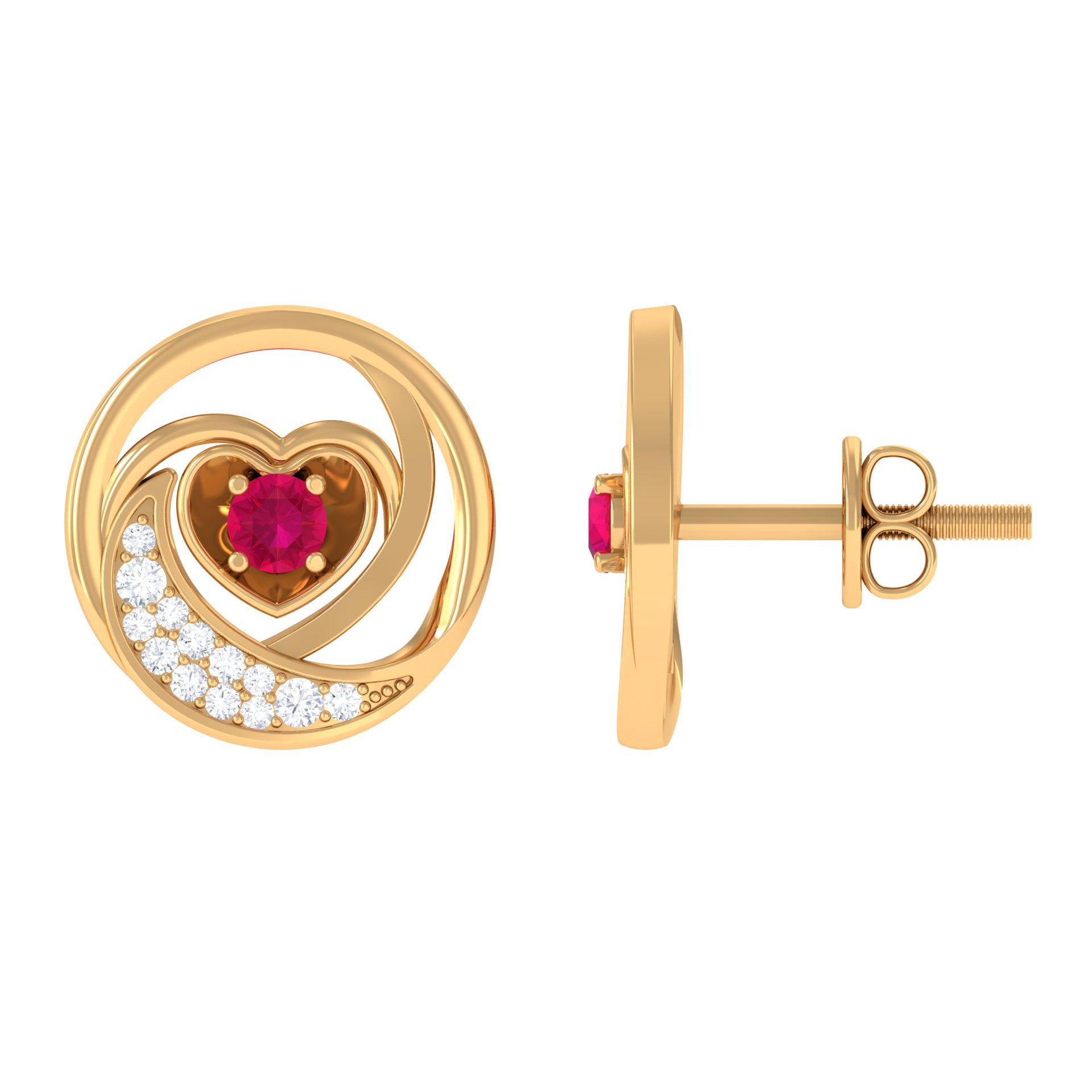 Rosec Jewels-Genuine Ruby and Diamond Minimal Heart Stud Earrings