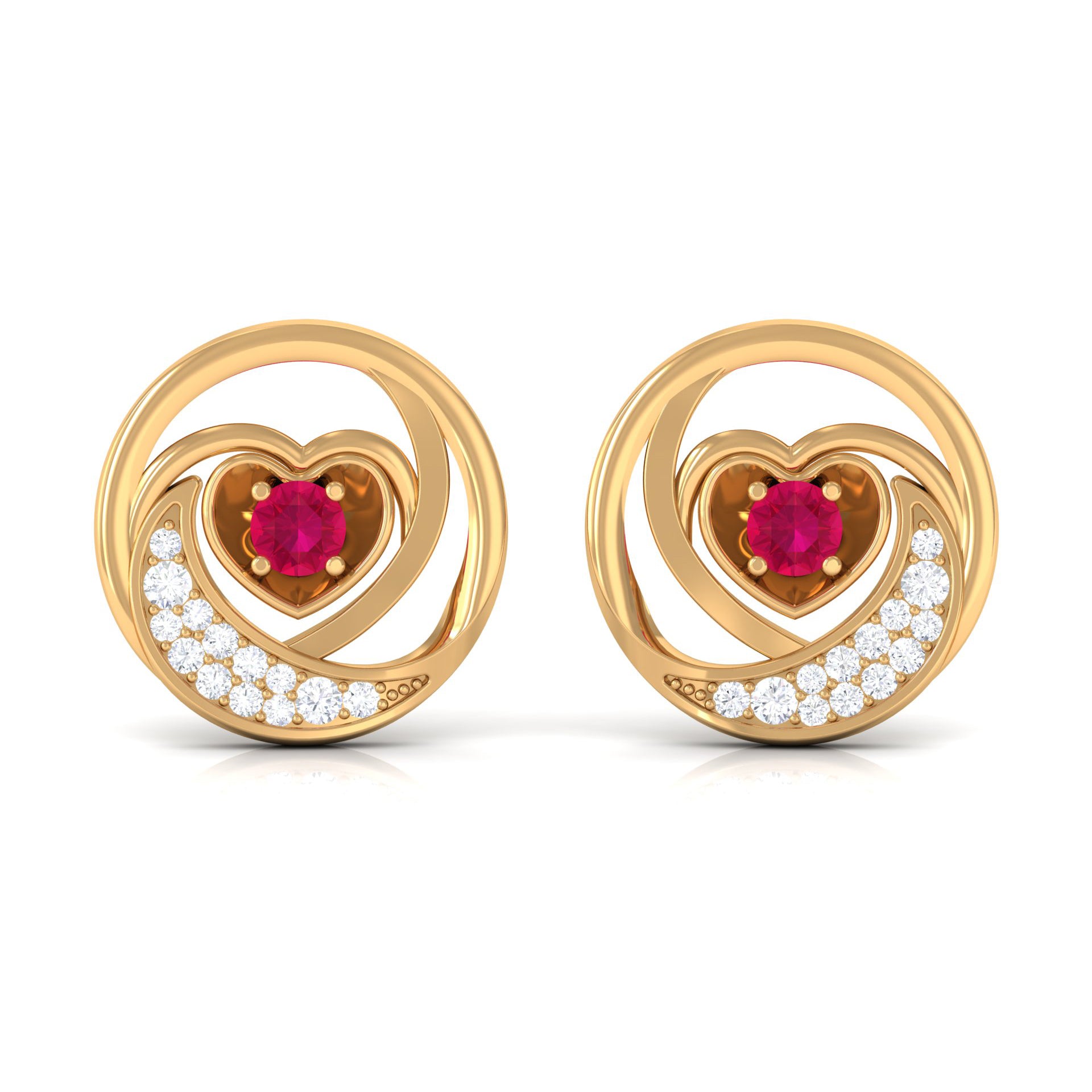 Rosec Jewels-Genuine Ruby and Diamond Minimal Heart Stud Earrings