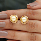 Rosec Jewels-8 MM South Sea Pearl Solitaire and Gold Swirl Stud Earrings