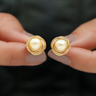 Rosec Jewels-8 MM South Sea Pearl Solitaire and Gold Swirl Stud Earrings