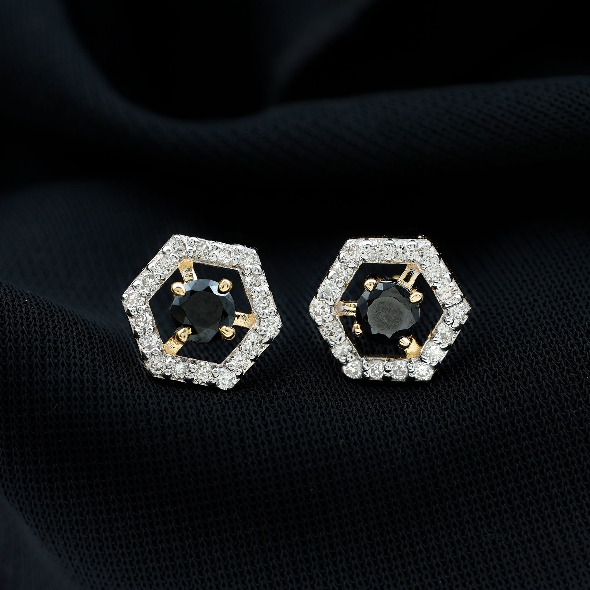 1 CT Minimal Black Onyx and Diamond Geometric Stud Earrings Black Onyx - ( AAA ) - Quality - Rosec Jewels