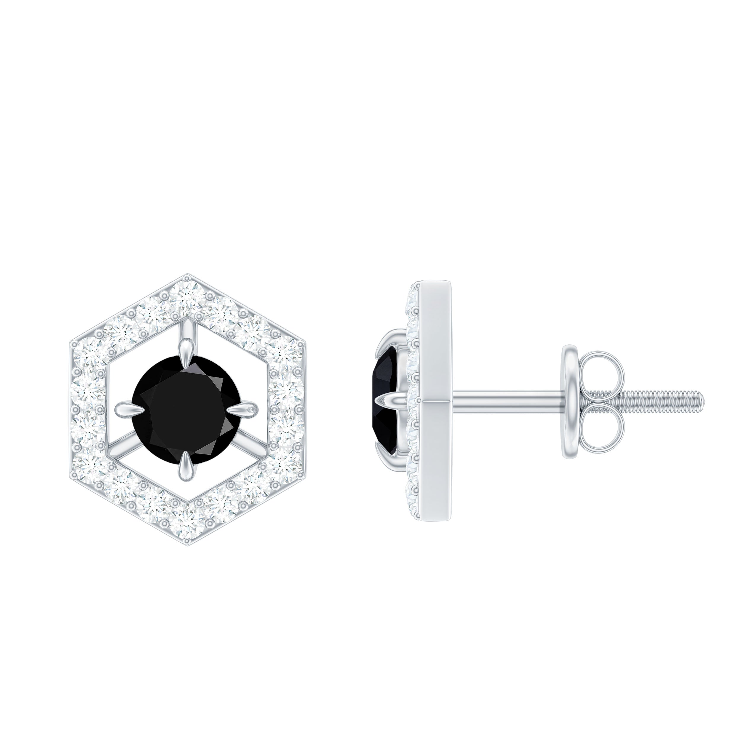 1.50 CT Minimal Black and White Diamond Geometric Stud Earrings Black Diamond - ( AAA ) - Quality - Rosec Jewels