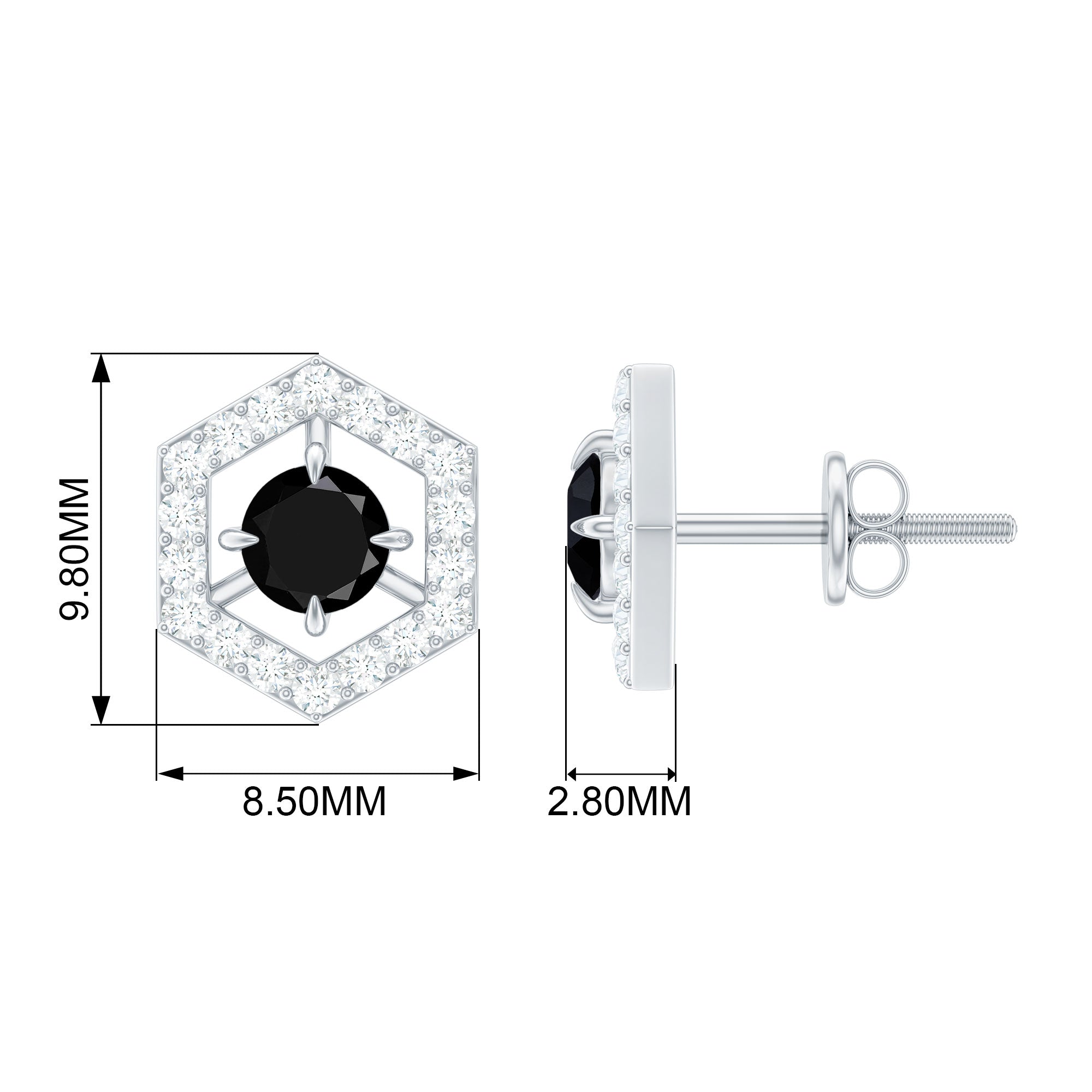 1.50 CT Minimal Black and White Diamond Geometric Stud Earrings Black Diamond - ( AAA ) - Quality - Rosec Jewels