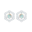 1 CT Minimal Ethiopian Opal and Diamond Geometric Stud Earrings Ethiopian Opal - ( AAA ) - Quality - Rosec Jewels