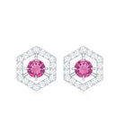 1 CT Minimal Pink Tourmaline and Diamond Geometric Stud Earrings Pink Tourmaline - ( AAA ) - Quality - Rosec Jewels