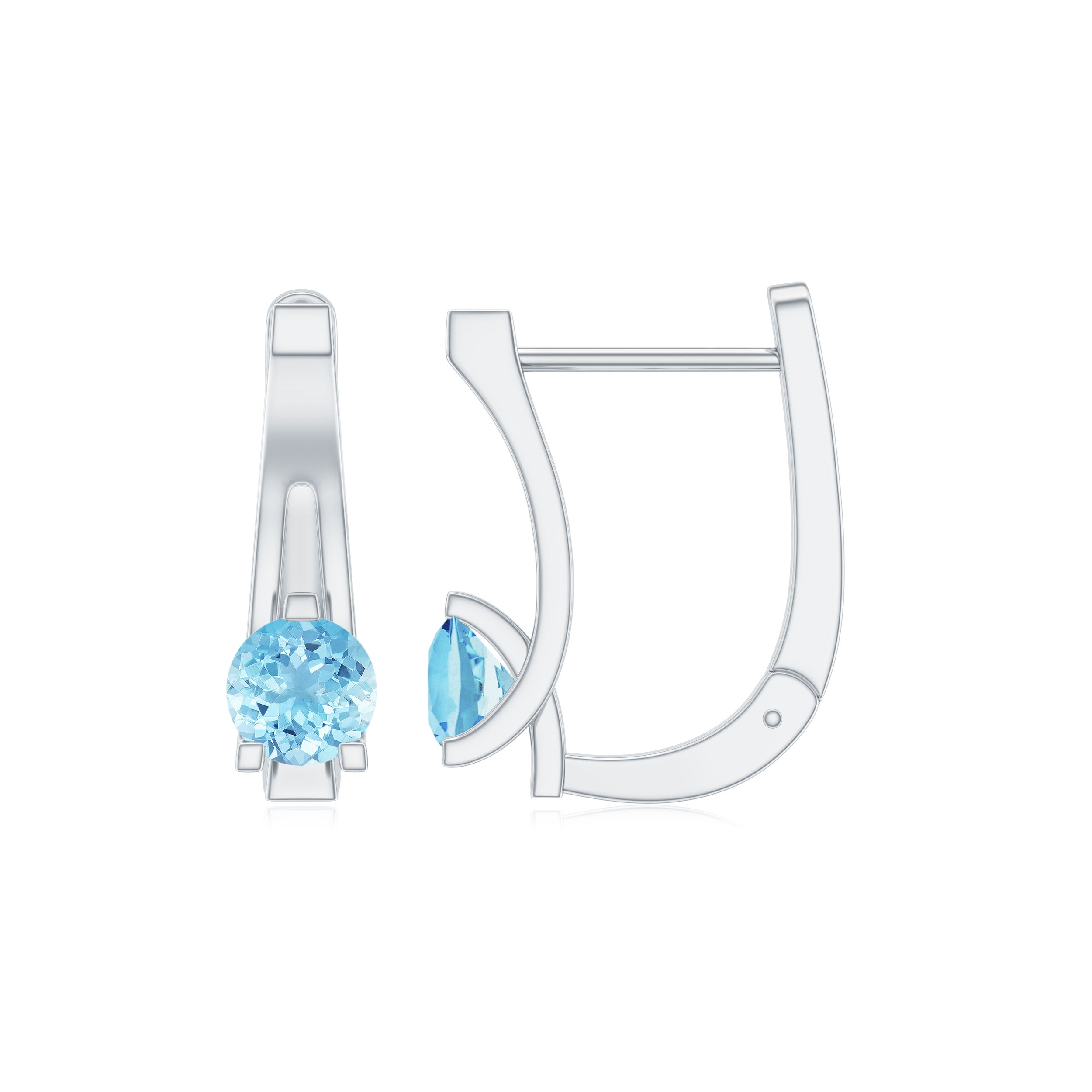 Simple Aquamarine Solitaire Hoop Earring with Lever Back Closure Aquamarine - ( AAA ) - Quality - Rosec Jewels