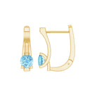 Simple Aquamarine Solitaire Gold Hoop Earring with Lever Back Closure Aquamarine - ( AAA ) - Quality - Rosec Jewels