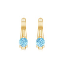 Simple Aquamarine Solitaire Gold Hoop Earring with Lever Back Closure Aquamarine - ( AAA ) - Quality - Rosec Jewels