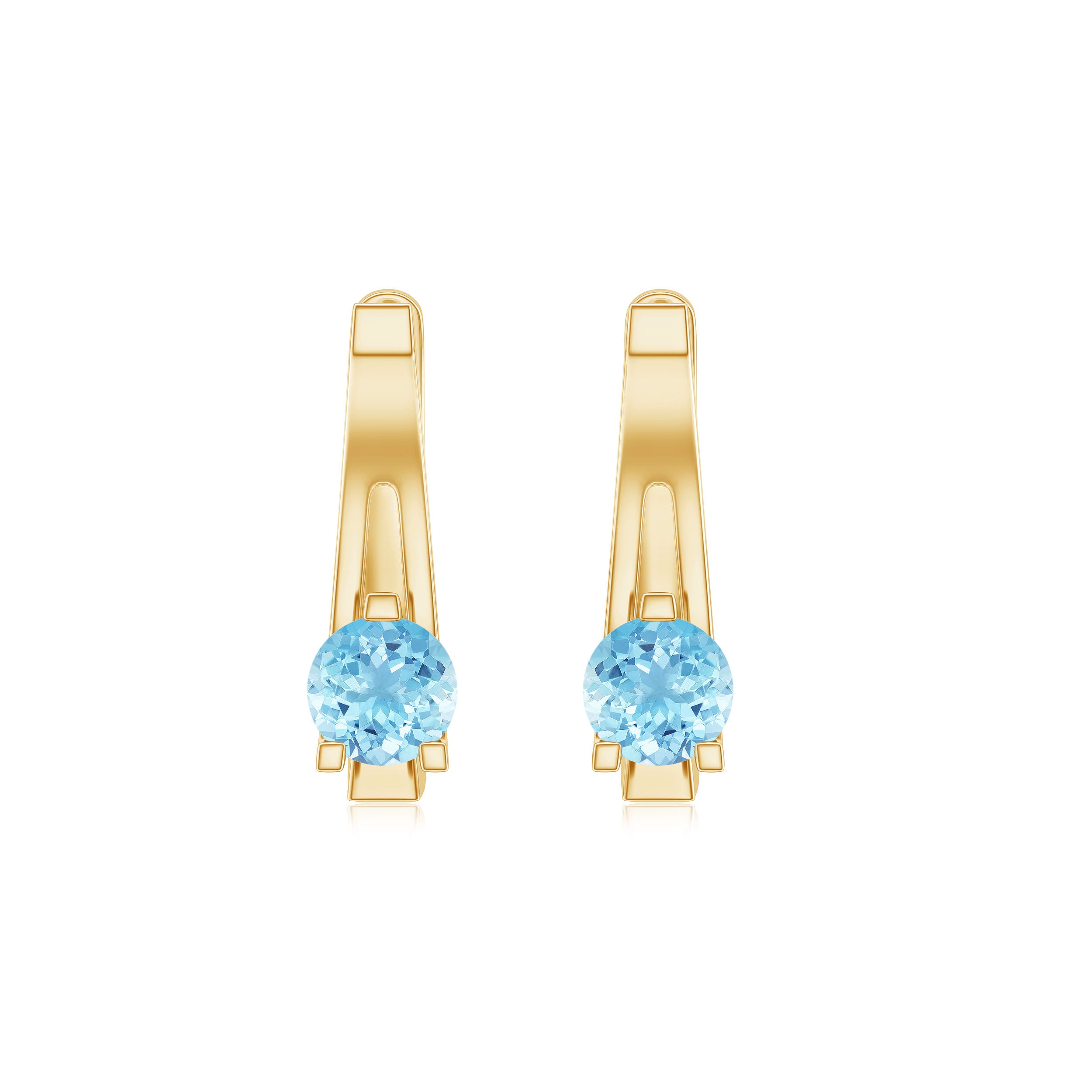 Simple Aquamarine Solitaire Gold Hoop Earring with Lever Back Closure Aquamarine - ( AAA ) - Quality - Rosec Jewels