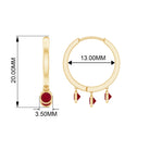 Ruby 3 Stone Hoop Drop Earrings in Bezel Setting Ruby - ( AAA ) - Quality - Rosec Jewels