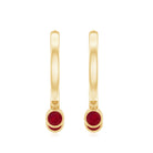 Ruby 3 Stone Hoop Drop Earrings in Bezel Setting Ruby - ( AAA ) - Quality - Rosec Jewels