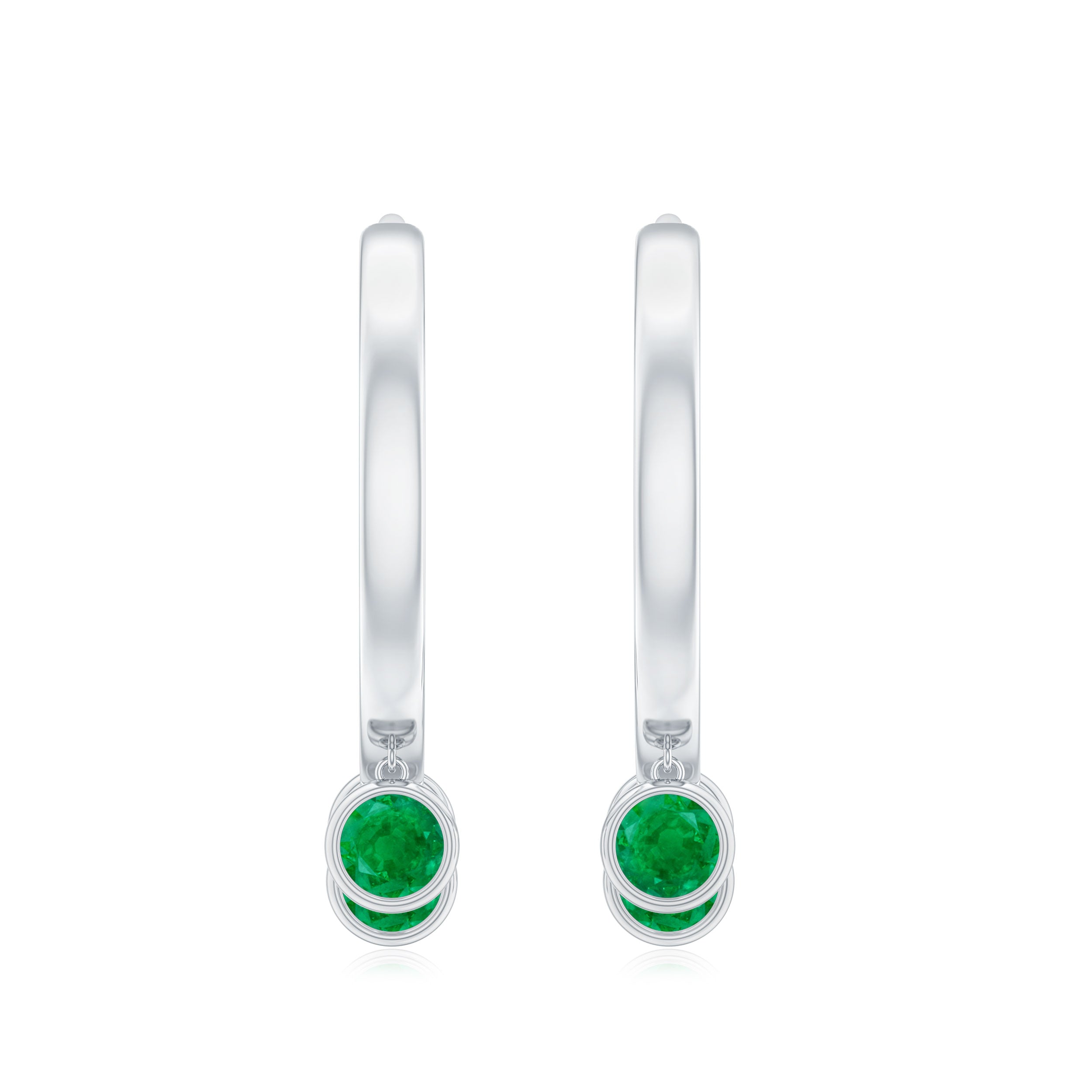 Genuine Emerald Hoop Drop Earrings Emerald - ( AAA ) - Quality - Rosec Jewels