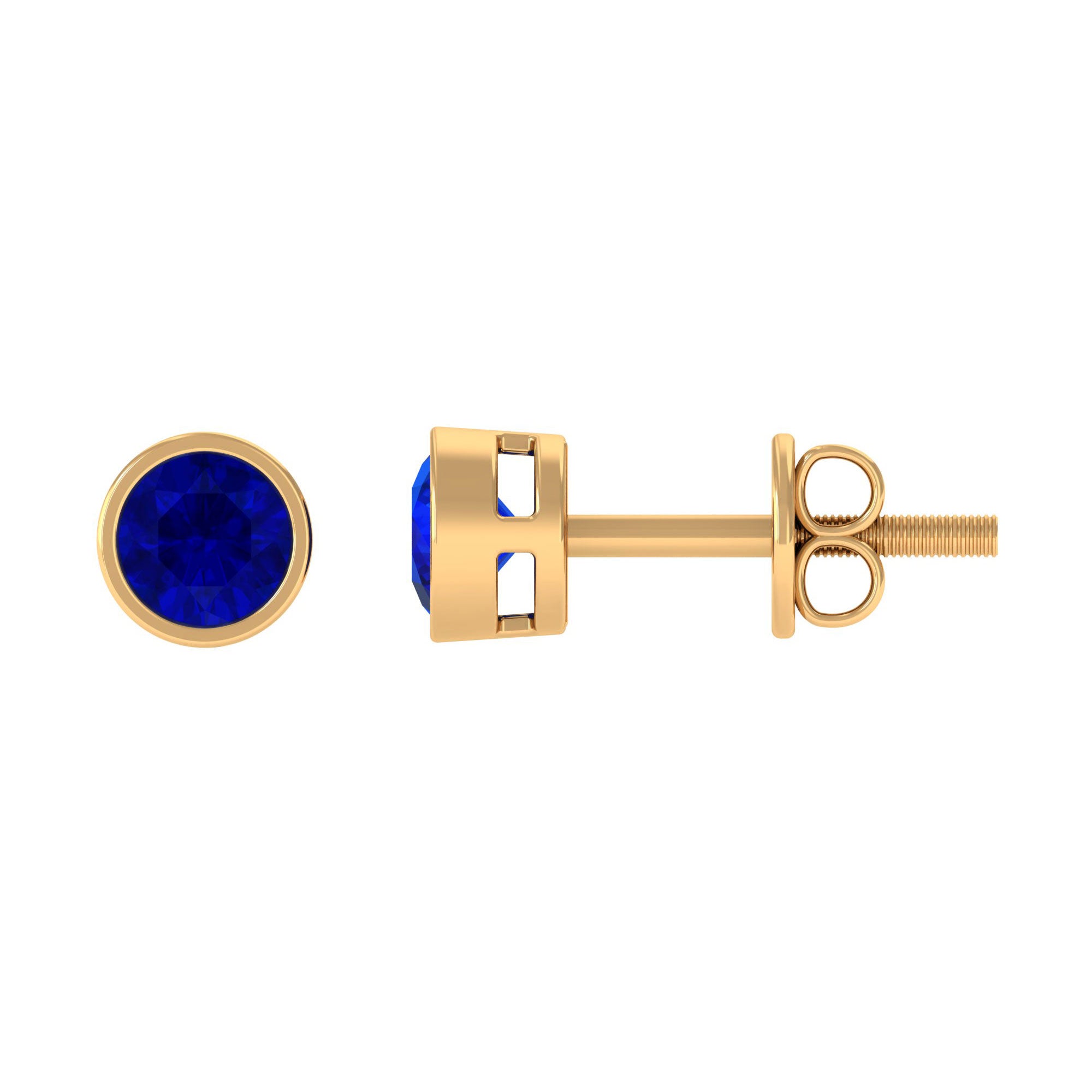 Minimal Round Lab Created Blue Sapphire Solitaire Stud Earrings in Gold Lab Created Blue Sapphire - ( AAAA ) - Quality - Rosec Jewels