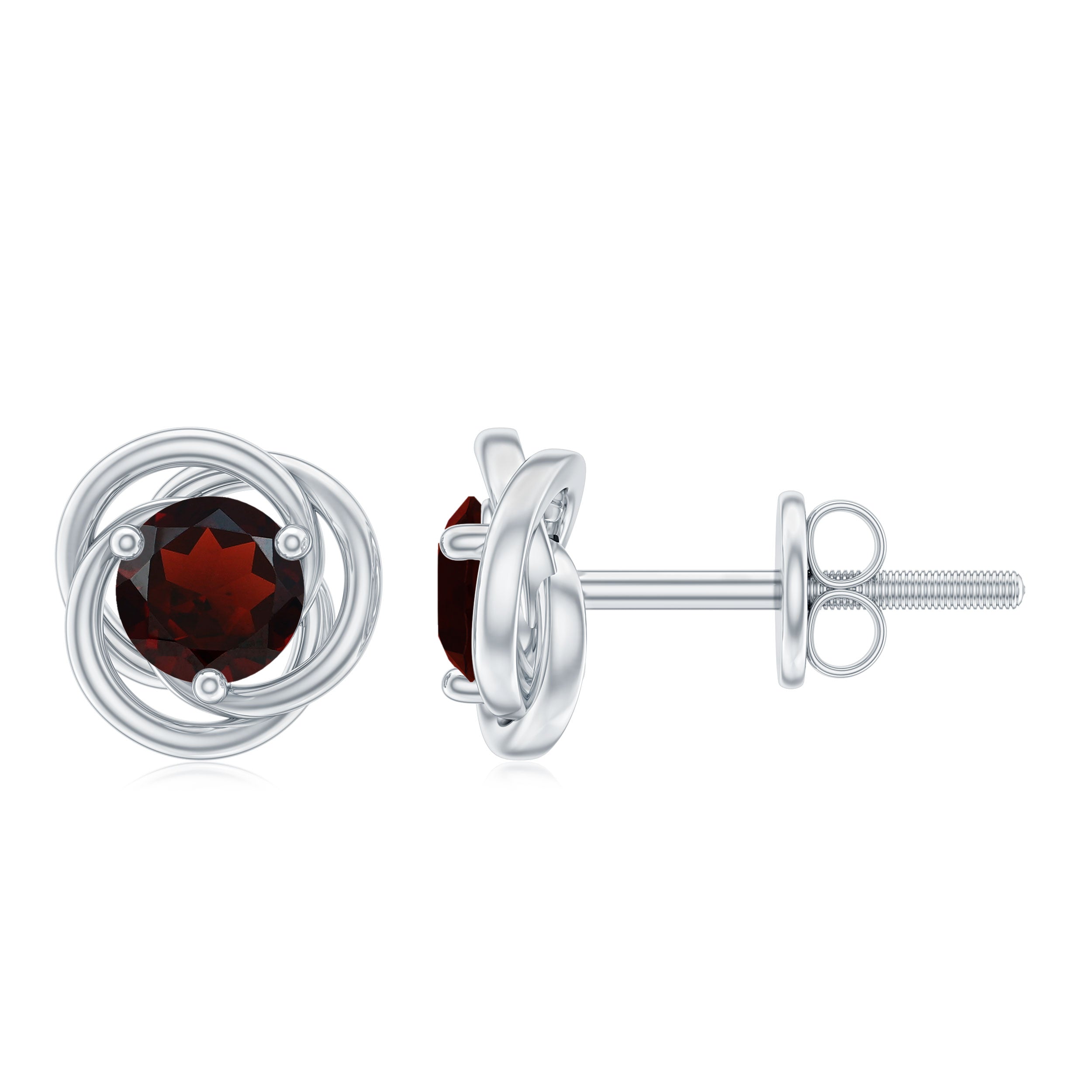 1.25 CT Solitaire Garnet and Gold Swirl Stud Earrings Garnet - ( AAA ) - Quality - Rosec Jewels