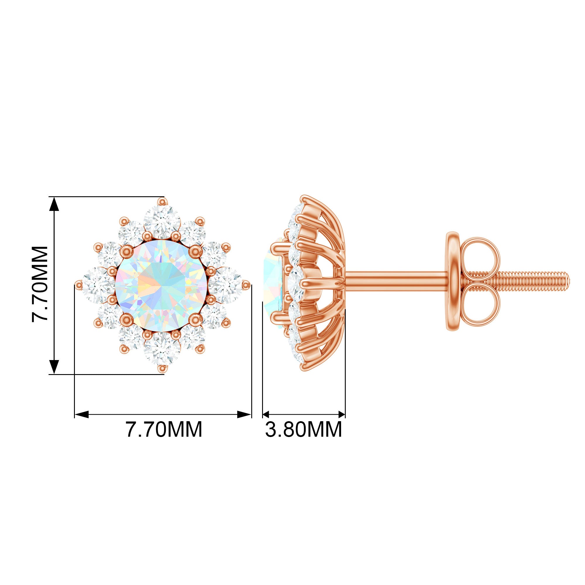 1 CT Classic Ethiopian Opal Stud Earrings with Diamond Halo Ethiopian Opal - ( AAA ) - Quality - Rosec Jewels