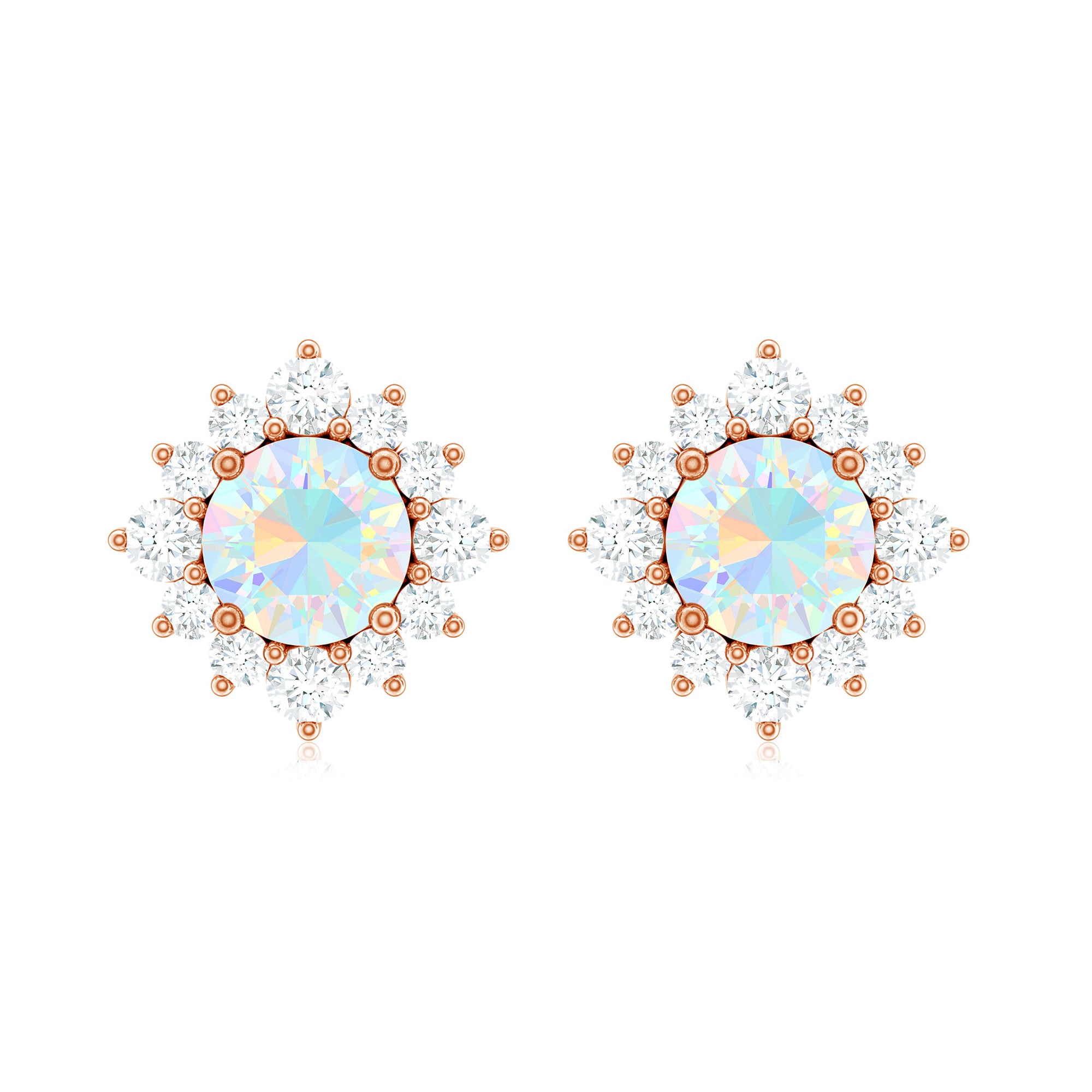 1 CT Classic Ethiopian Opal Stud Earrings with Diamond Halo Ethiopian Opal - ( AAA ) - Quality - Rosec Jewels