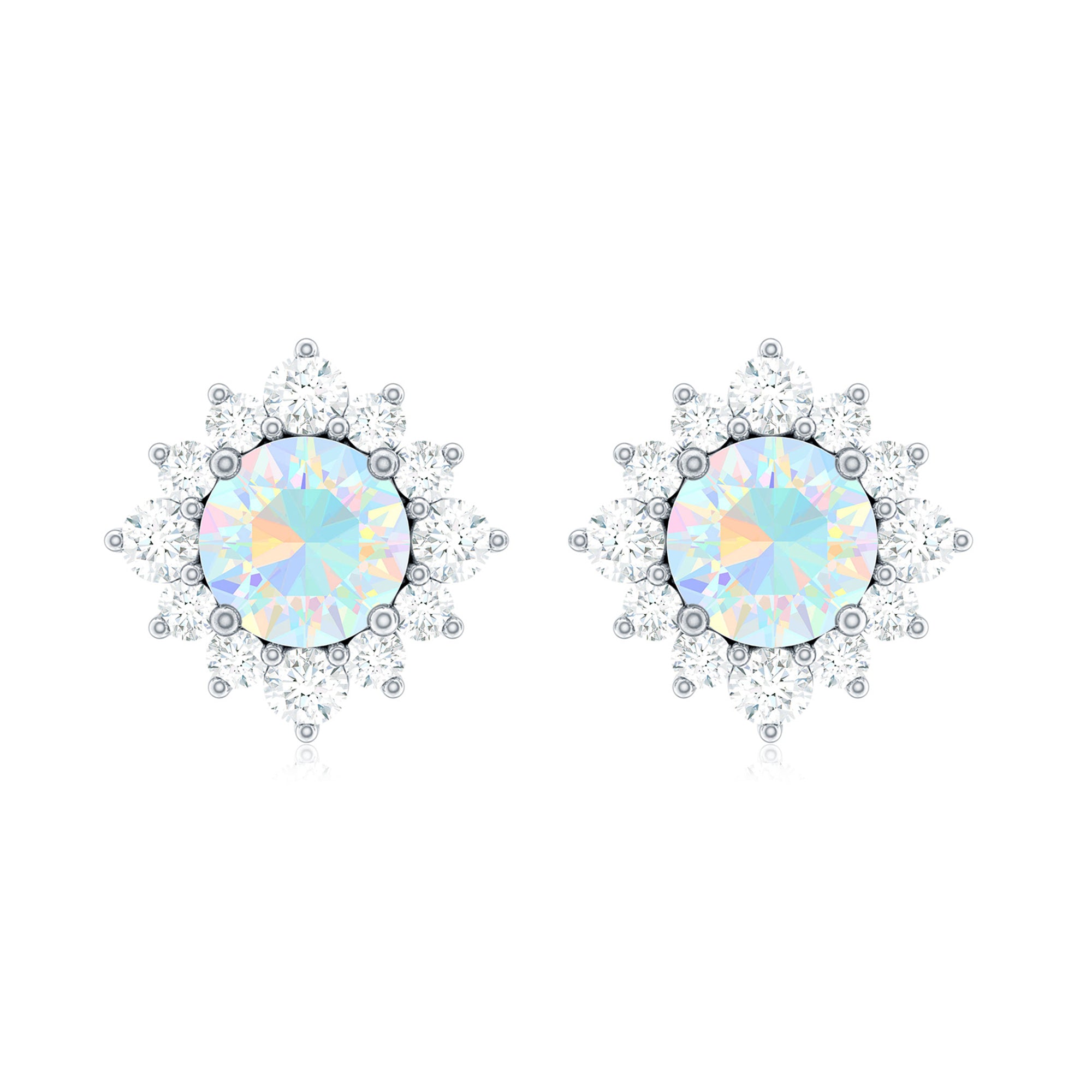 1 CT Classic Ethiopian Opal Stud Earrings with Diamond Halo Ethiopian Opal - ( AAA ) - Quality - Rosec Jewels