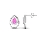 Teardrop Stud Earrings with Bezel Set Pink Sapphire and Diamond Pink Sapphire - ( AAA ) - Quality - Rosec Jewels