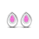 Teardrop Stud Earrings with Bezel Set Pink Sapphire and Diamond Pink Sapphire - ( AAA ) - Quality - Rosec Jewels