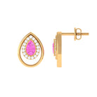 Teardrop Stud Earrings with Bezel Set Pink Sapphire and Diamond Pink Sapphire - ( AAA ) - Quality - Rosec Jewels