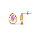 Teardrop Stud Earrings with Bezel Set Pink Sapphire and Diamond Pink Sapphire - ( AAA ) - Quality - Rosec Jewels