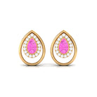 Teardrop Stud Earrings with Bezel Set Pink Sapphire and Diamond Pink Sapphire - ( AAA ) - Quality - Rosec Jewels