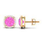 Classic Halo Stud Earrings with Round Pink Sapphire and Diamond Pink Sapphire - ( AAA ) - Quality - Rosec Jewels