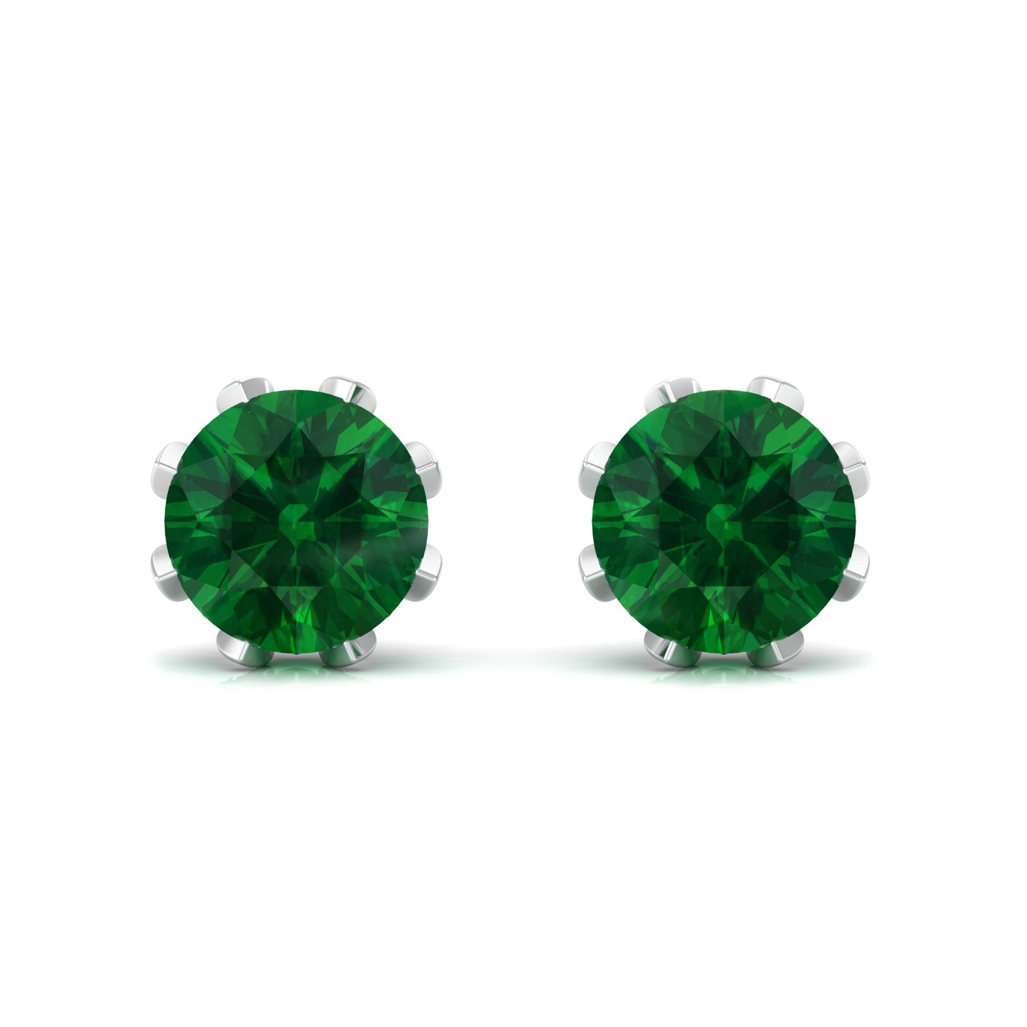 Certified Lab Created Emerald Solitaire Floral Stud Earrings Lab Created Emerald - ( AAAA ) - Quality - Rosec Jewels