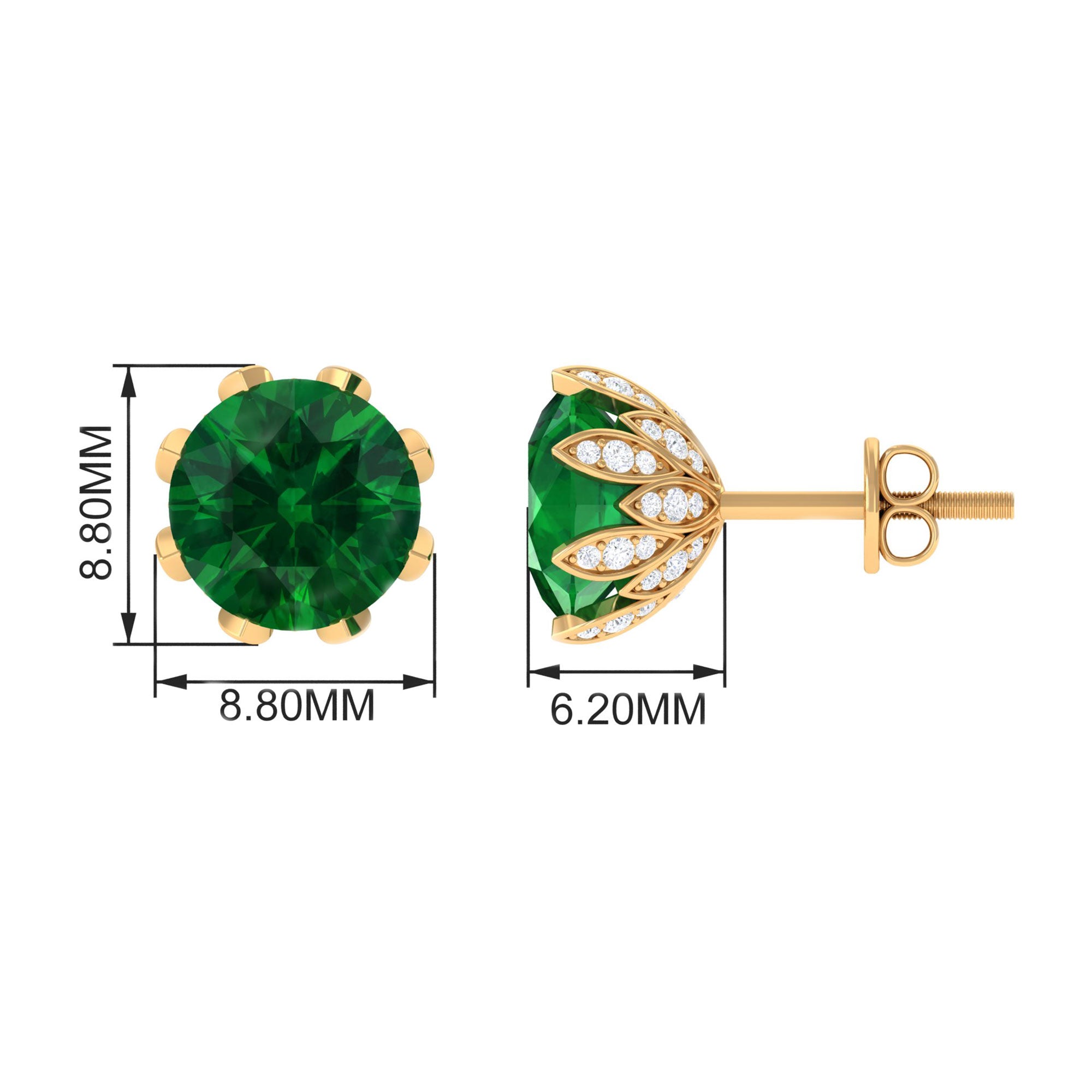 Certified Lab Created Emerald Solitaire Floral Stud Earrings Lab Created Emerald - ( AAAA ) - Quality - Rosec Jewels