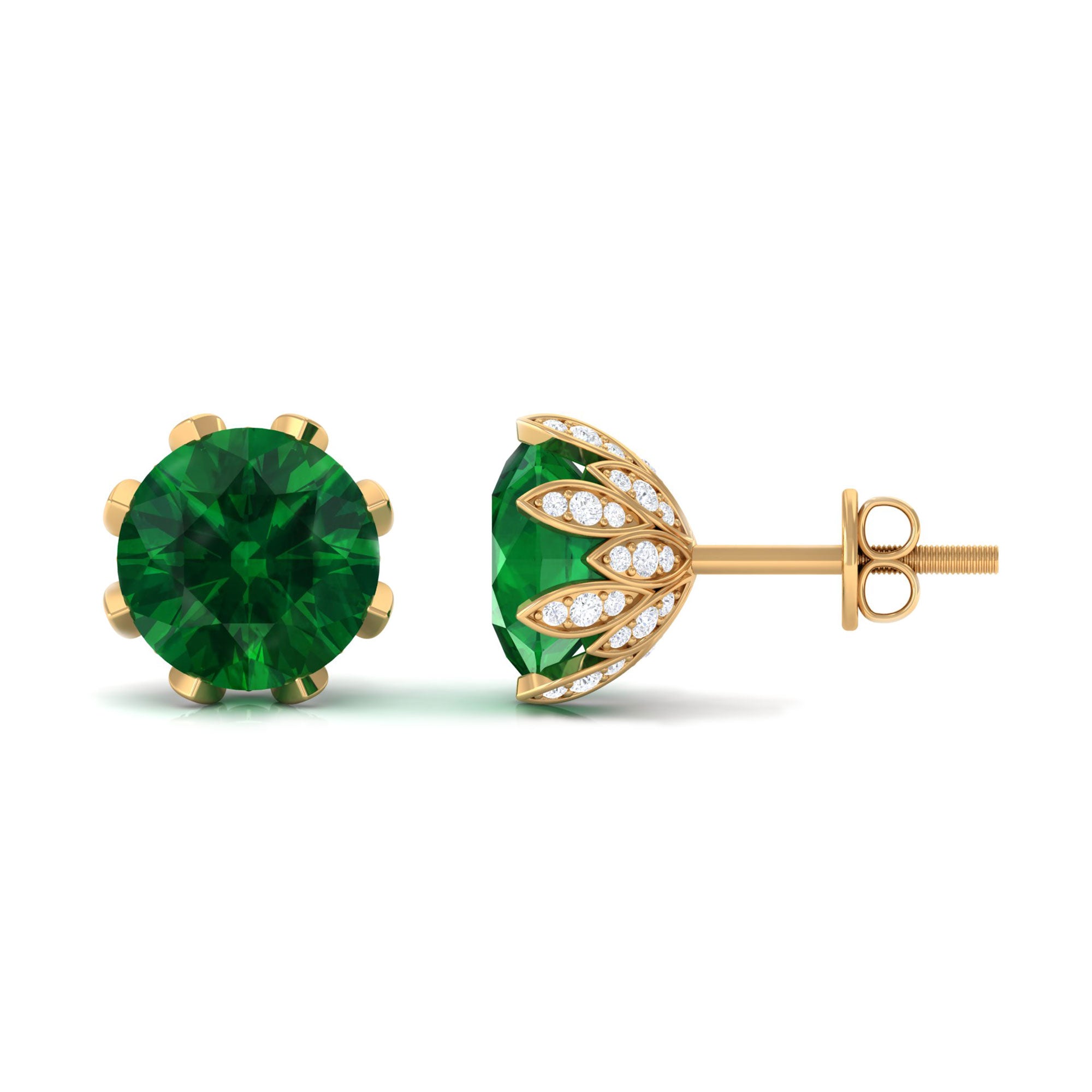 Certified Lab Created Emerald Solitaire Floral Stud Earrings Lab Created Emerald - ( AAAA ) - Quality - Rosec Jewels