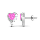 Minimal Heart Stud Earrings with Pink Sapphire and Diamond Pink Sapphire - ( AAA ) - Quality - Rosec Jewels