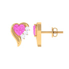 Minimal Heart Stud Earrings with Pink Sapphire and Diamond Pink Sapphire - ( AAA ) - Quality - Rosec Jewels