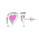 Minimal Heart Stud Earrings with Pink Sapphire and Diamond Pink Sapphire - ( AAA ) - Quality - Rosec Jewels