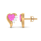 Minimal Heart Stud Earrings with Pink Sapphire and Diamond Pink Sapphire - ( AAA ) - Quality - Rosec Jewels