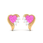 Minimal Heart Stud Earrings with Pink Sapphire and Diamond Pink Sapphire - ( AAA ) - Quality - Rosec Jewels