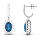 Certified London Blue Topaz and Diamond J Hoop Drop Earrings London Blue Topaz - ( AAA ) - Quality - Rosec Jewels