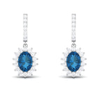 Certified London Blue Topaz and Diamond J Hoop Drop Earrings London Blue Topaz - ( AAA ) - Quality - Rosec Jewels