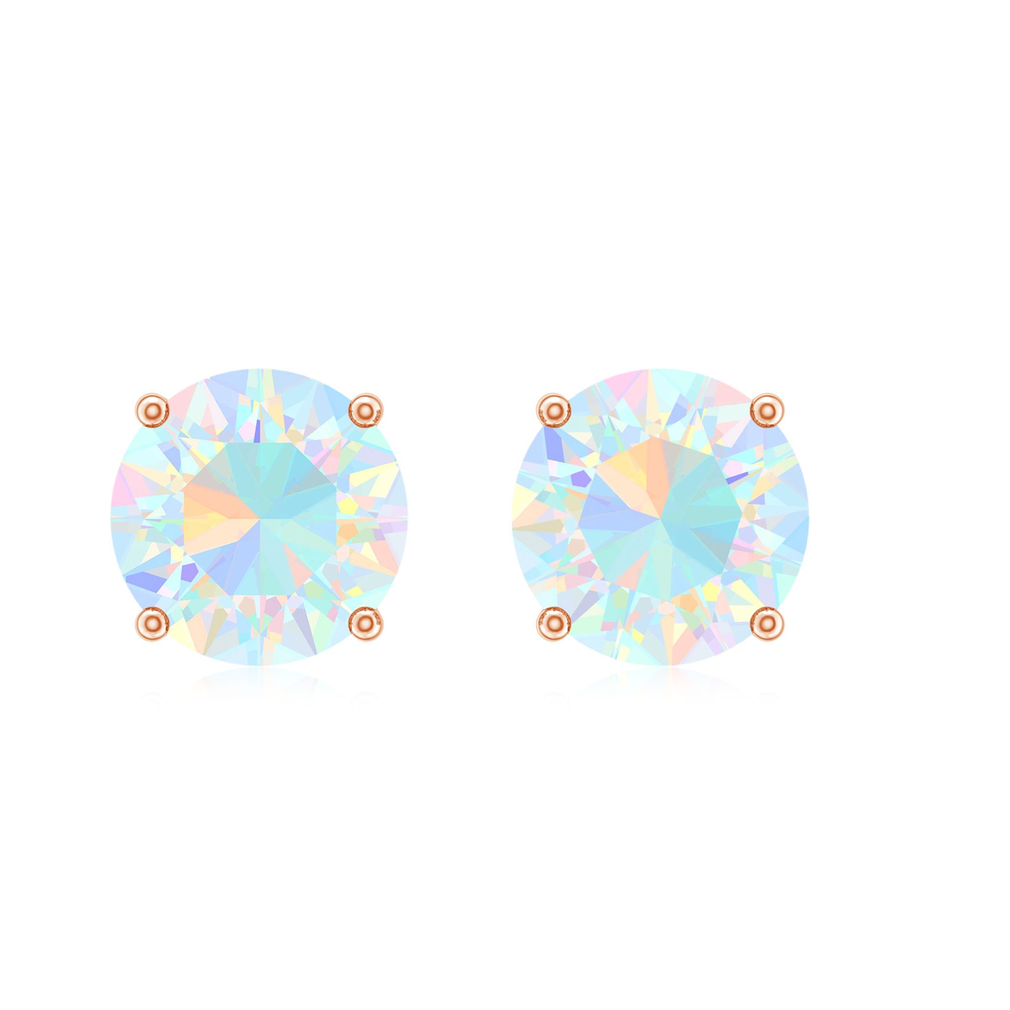 Simple Solitaire Round Ethiopian Opal Stud Earrings Ethiopian Opal - ( AAA ) - Quality - Rosec Jewels