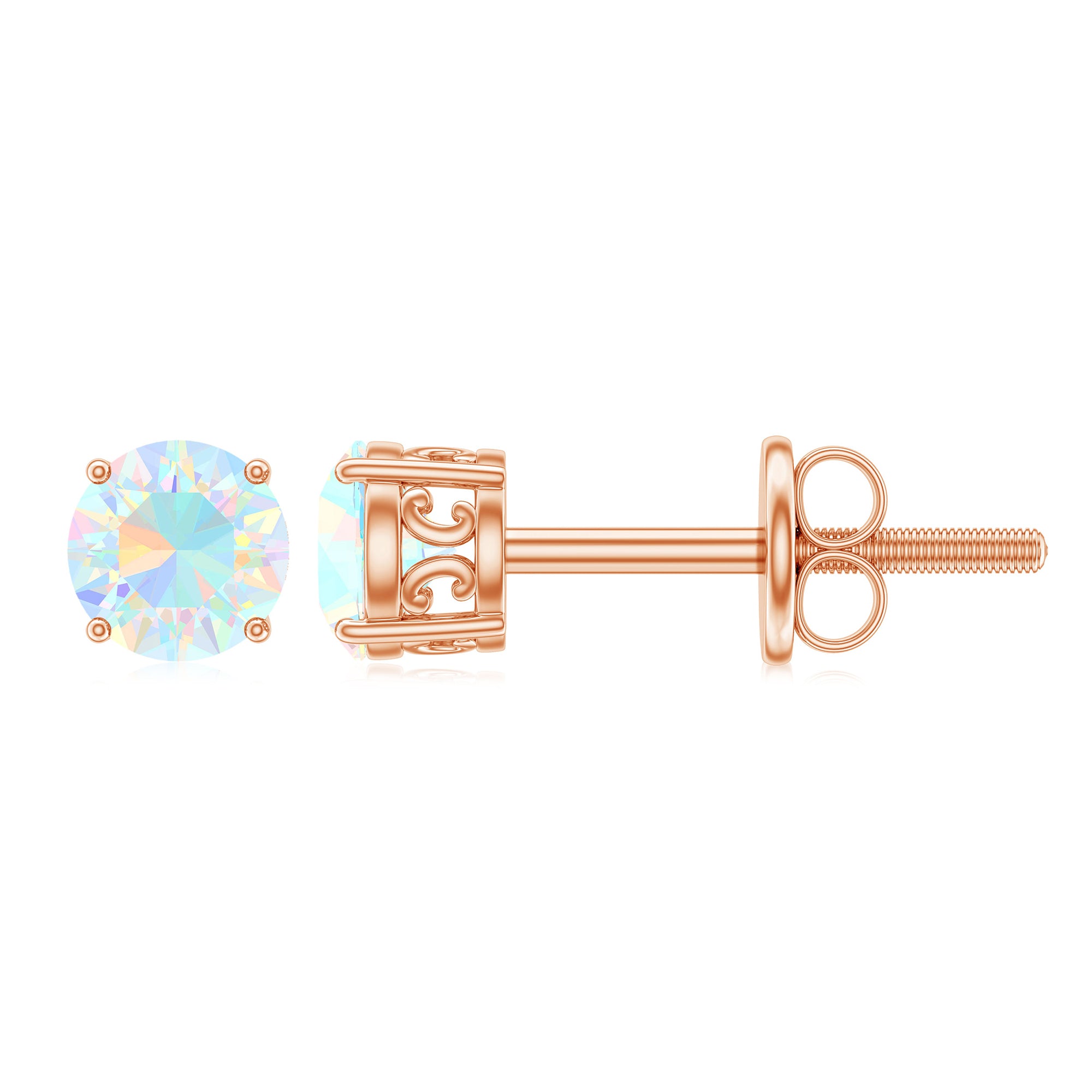 Simple Solitaire Round Ethiopian Opal Stud Earrings Ethiopian Opal - ( AAA ) - Quality - Rosec Jewels