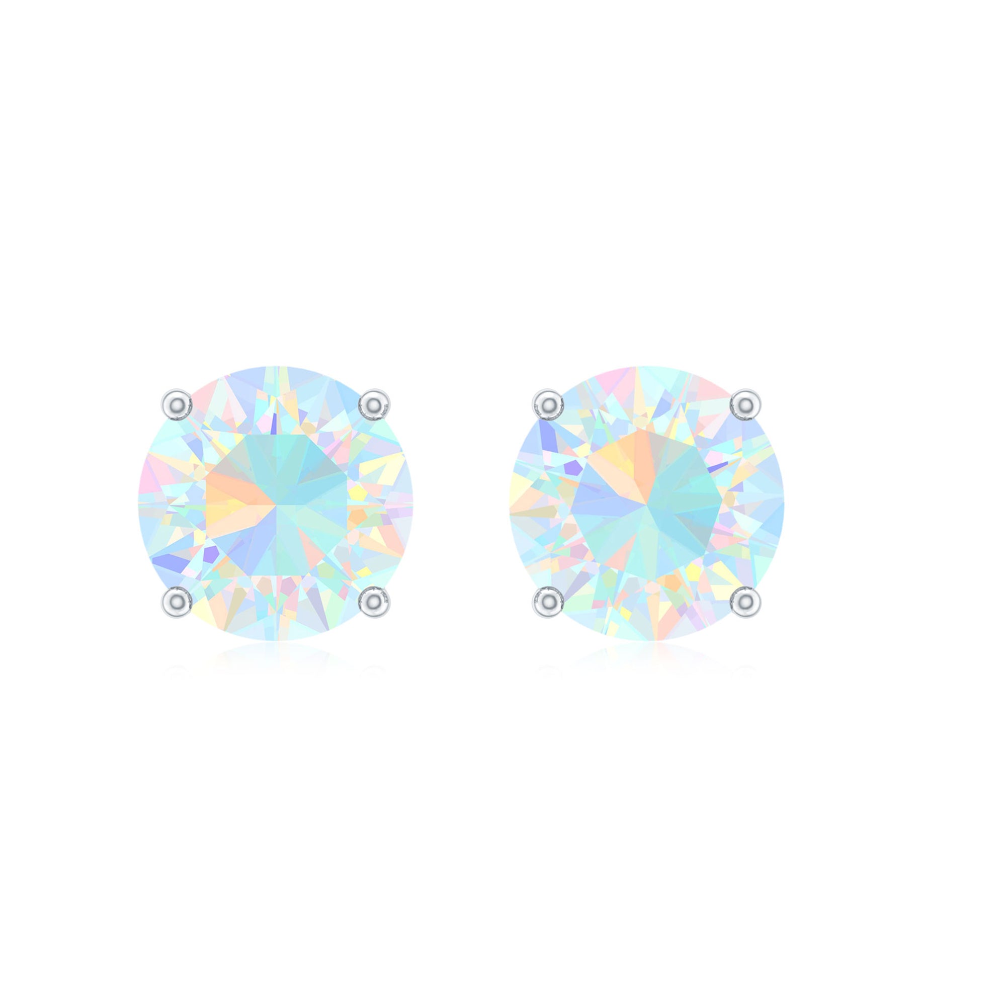 Simple Solitaire Round Ethiopian Opal Stud Earrings Ethiopian Opal - ( AAA ) - Quality - Rosec Jewels