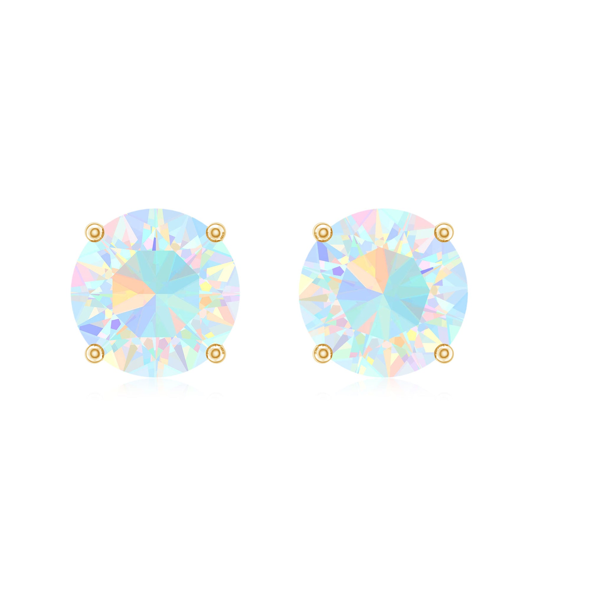 Simple Solitaire Round Ethiopian Opal Stud Earrings Ethiopian Opal - ( AAA ) - Quality - Rosec Jewels