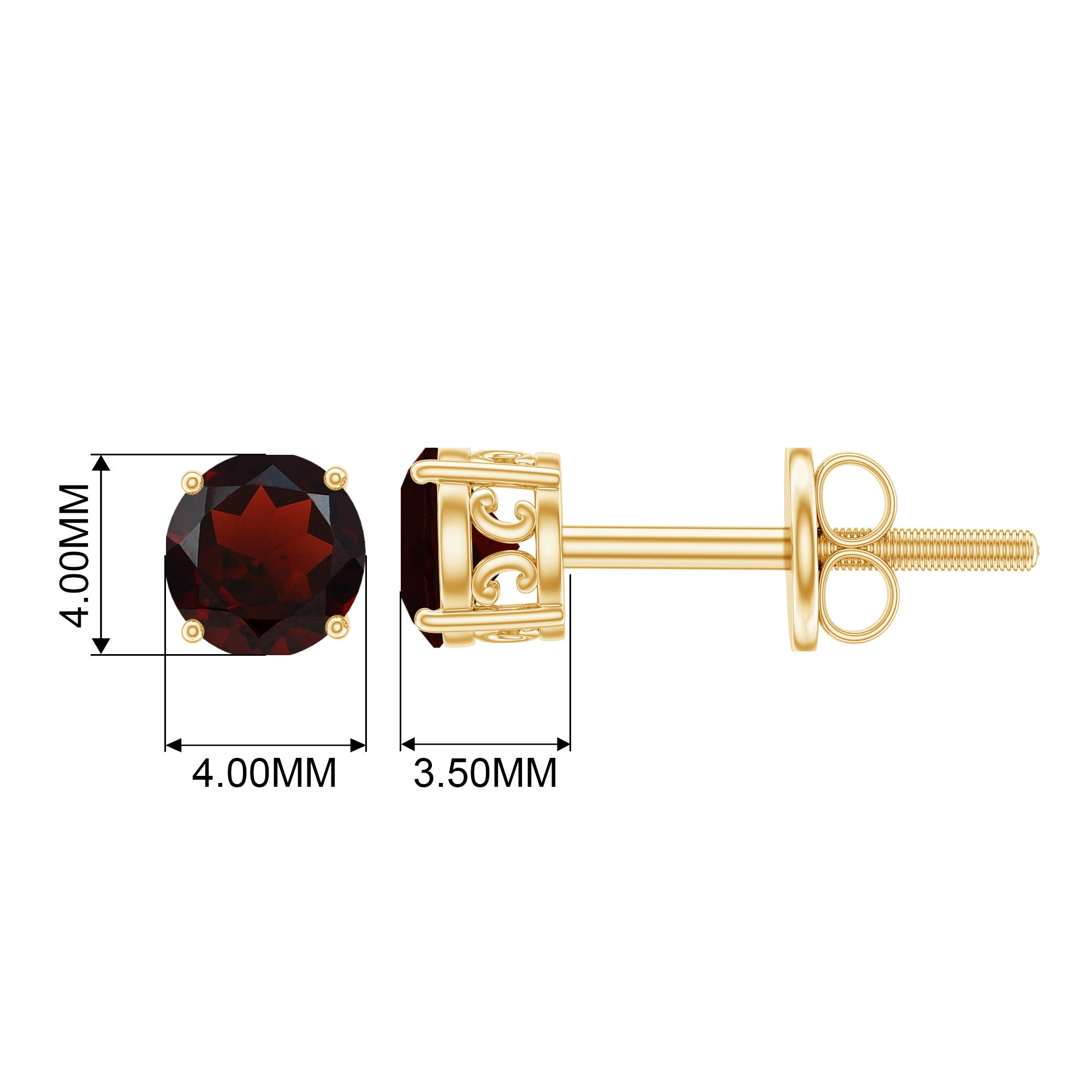 Solitaire Garnet Minimal Stud Earrings Gold Garnet - ( AAA ) - Quality - Rosec Jewels