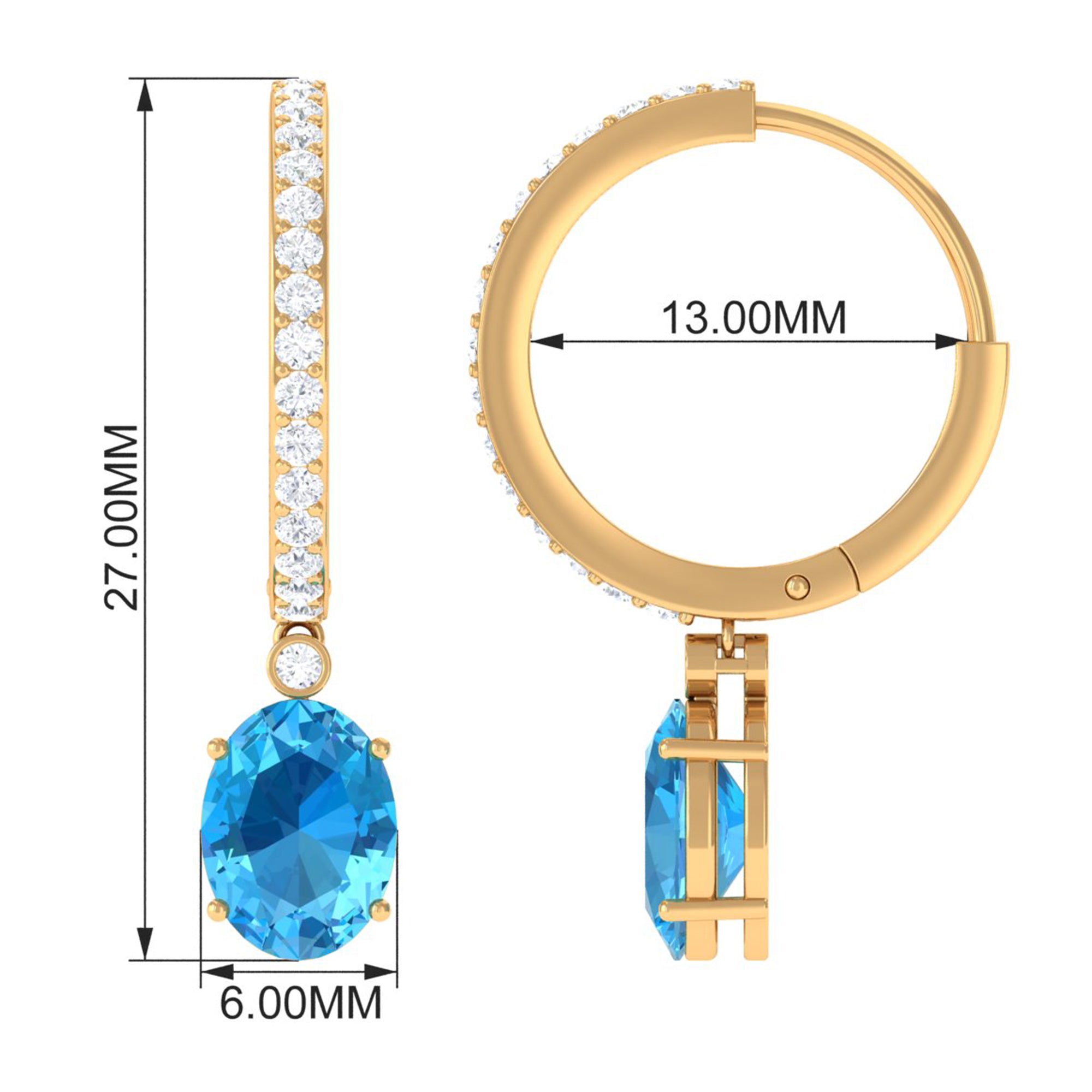 Oval Swiss Blue Topaz and Diamond Hoop Drop Earrings Swiss Blue Topaz - ( AAA ) - Quality - Rosec Jewels