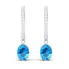 Oval Swiss Blue Topaz and Diamond Hoop Drop Earrings Swiss Blue Topaz - ( AAA ) - Quality - Rosec Jewels