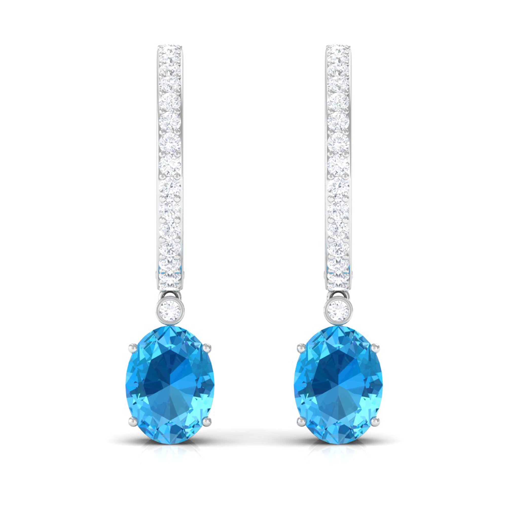 Oval Swiss Blue Topaz and Diamond Hoop Drop Earrings Swiss Blue Topaz - ( AAA ) - Quality - Rosec Jewels