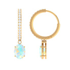 Oval Ethiopian Opal Hoop Drop Earrings with Moissanite Ethiopian Opal - ( AAA ) - Quality - Rosec Jewels