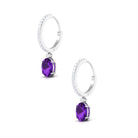 Oval Amethyst Hinged Hoop Drop Earrings with Moissanite Amethyst - ( AAA ) - Quality - Rosec Jewels