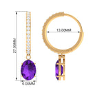 Oval Amethyst Hinged Hoop Drop Earrings with Moissanite Amethyst - ( AAA ) - Quality - Rosec Jewels