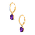 Oval Amethyst Hinged Hoop Drop Earrings with Moissanite Amethyst - ( AAA ) - Quality - Rosec Jewels