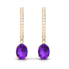 Oval Amethyst Hinged Hoop Drop Earrings with Moissanite Amethyst - ( AAA ) - Quality - Rosec Jewels